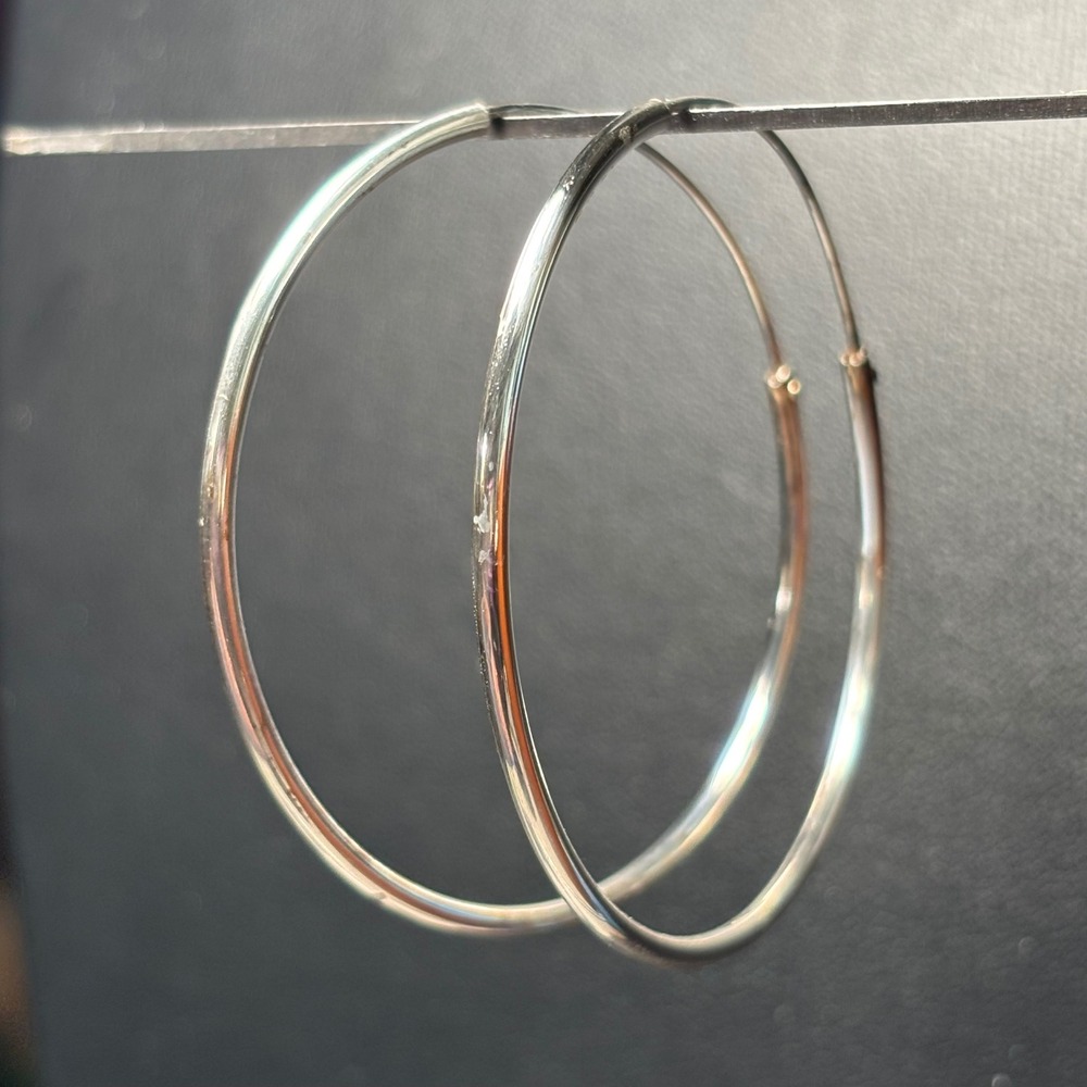 VTG Sterling Hoop Earrings‎ 2 Inch Classic Polished Round Minimalist Lightweight